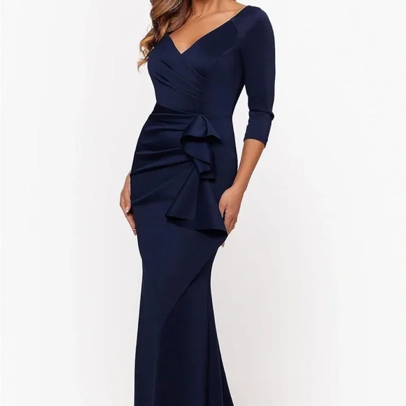 Xscape | Dresses | Xscape Blue Asymmetrical Gown | Poshmark